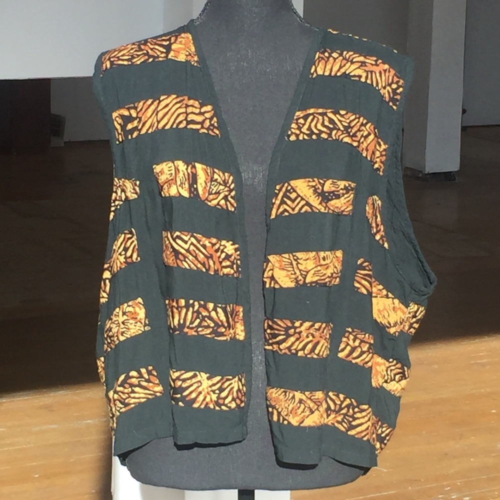 Black and Brown Native Print vertical Stripped Vest